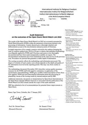 IIRF Audit Statement of World Watch List 2022