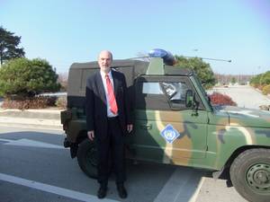 Photo: Thomas Schirrmacher with UN vehicle at the border between North and South Korea Â© BQ/Warnecke