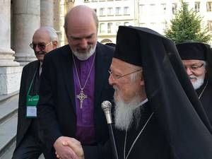 Photo: Thomas Schirrmacher welcomes Ecumenical Patriarch Bartholomew I in front of Geneva Cathedral for the WCCâs 70th anniversary service. Â© BQ/Warnecke
